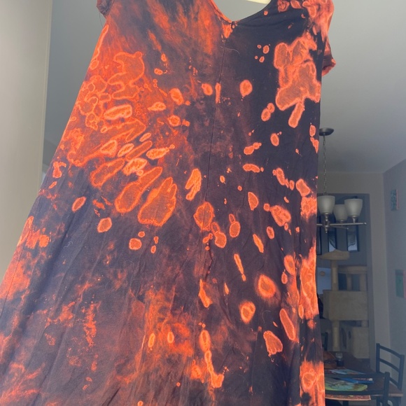 Reverse dye size XS extra small black womans bleach hippie flowy dress boho - Picture 2 of 5